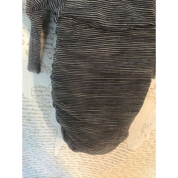 Women's Weston Wear Black Grey Striped Ruched Midi Dress sz Small.   Z - Picture 8 of 10